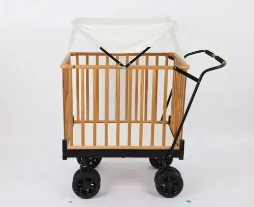 עגלול עץ מתקפל עם גגון XXL, מזרן ואישור תקן ישראלי -