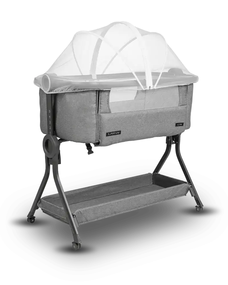 עריסה נצמדת למיטה עלמה Alma אפור מלנג';  מעוצבת של חברת Sport line