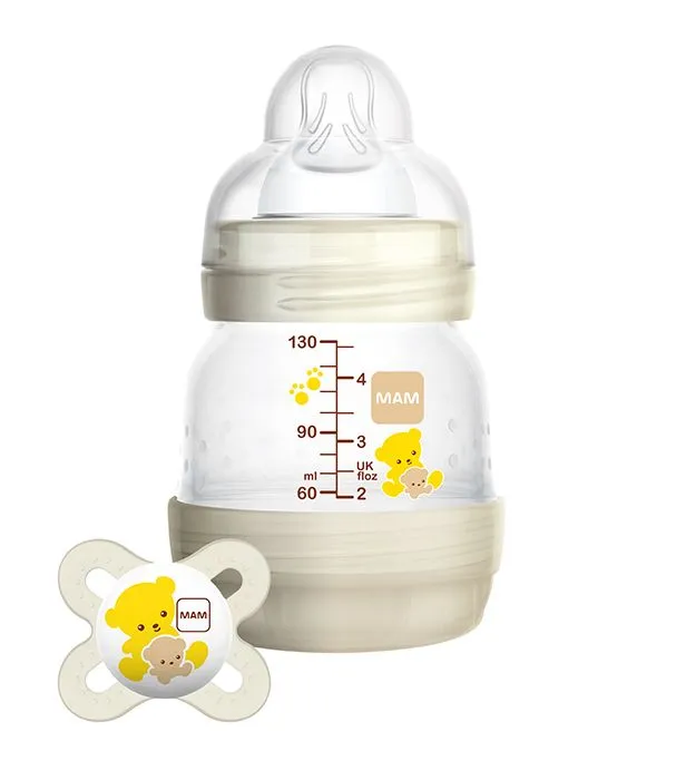 בקבוק מאמ אנטי קוליק 130 מ";ל+מוצץ סיליקון אורטודנטי 0-2 חודשים.