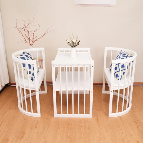 עריסה +מיטת תינוק מעץ 3 ב 1 מעץ צבע: לבן המחיר כולל את כל החלקים כולל המזרנים!!