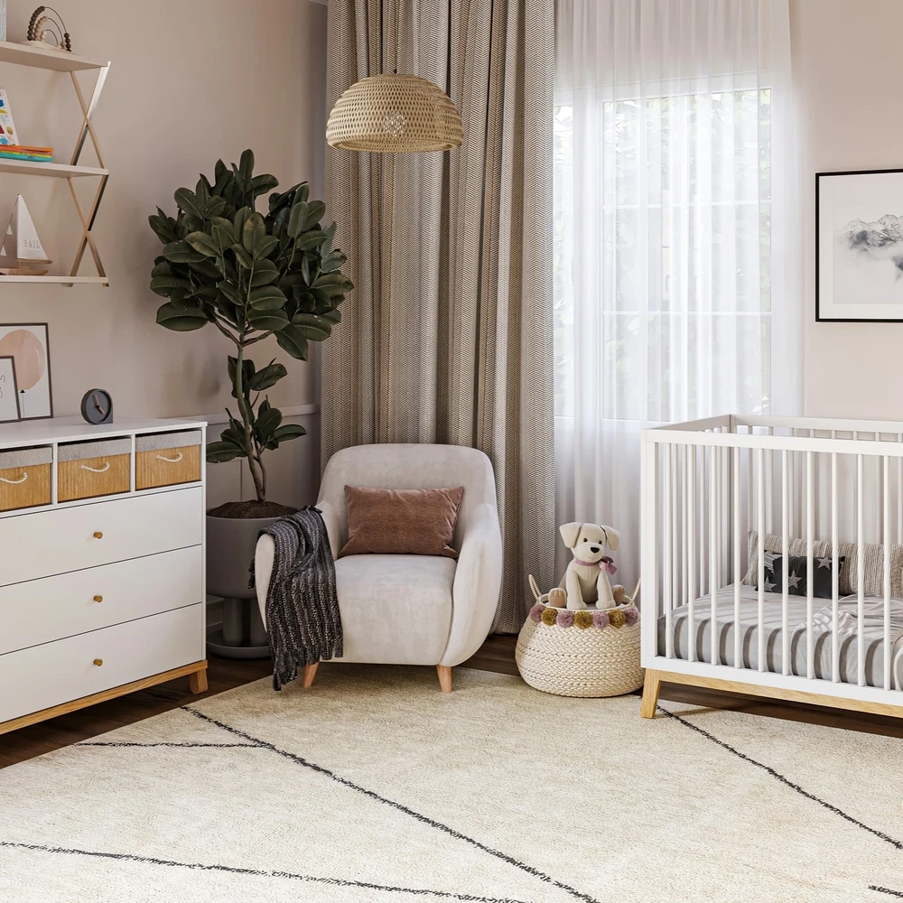 חדר לתינוק ליסבון- טריקה שקטה חדר שינה בסגנון מודרני עכשווי, עם שידת סלסלות