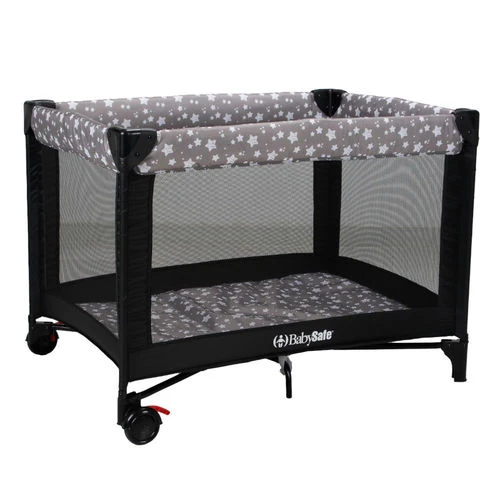 לול קמפינג Quick Fold מבית בייבי סייף (שחור כוכבים) BabySafe לול קמפינג איכותי עם מנגנון קיפול ייחודי הכולל רשת ב 4 צידי הלול דגם Quick Fold.