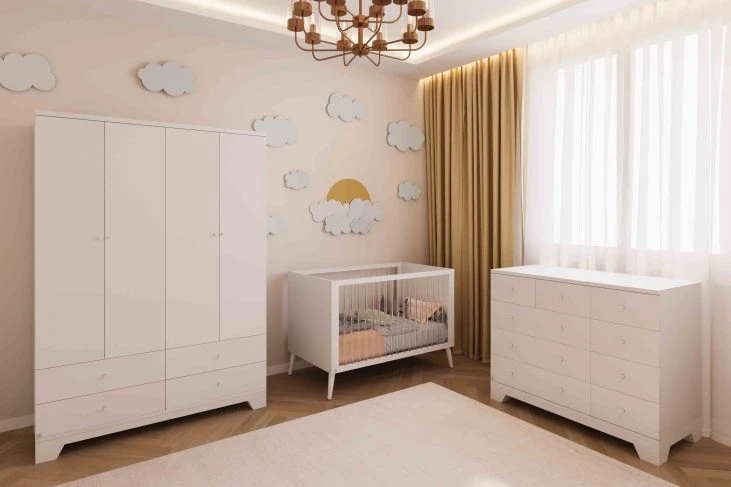 ארון כרמל לבן – NEW COLLCTION!! ארון דגם כרמל מגדיר מחדש את חוויית האחסון בחדרי תינוקות, עם עיצוב קלאסי, חלוקה גמישה וחוויית שימוש נוחה.