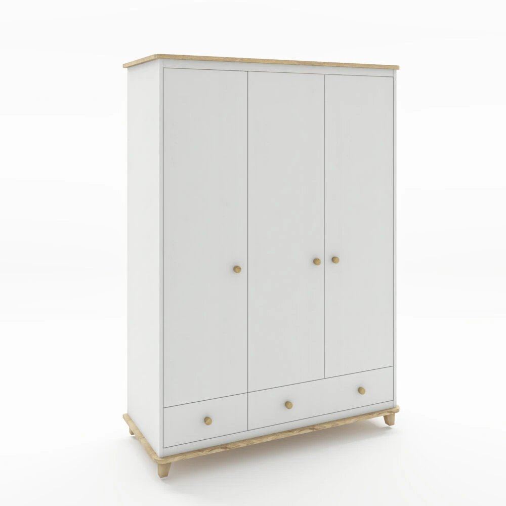 ארון מעוצב ומרווח לילדים מדגם מרטין בעל 3 דלתות צבעי הארון הם לבן בשילוב אלון או לבן לחלוטין. הארון עשוי מחומר מלמין גרוס AA איכותי