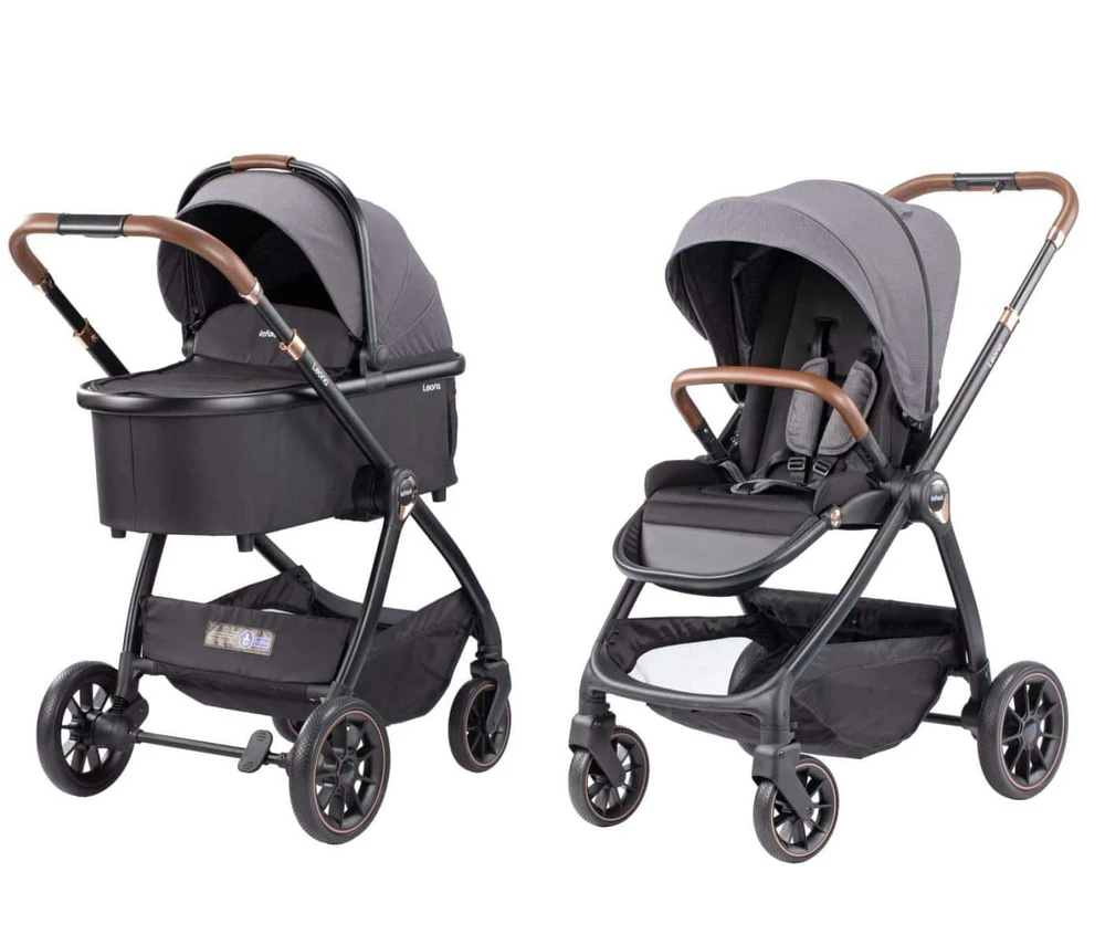 עגלה משולבת אינפנטי דגם ליאונה טיולון+אמבטיה אפור