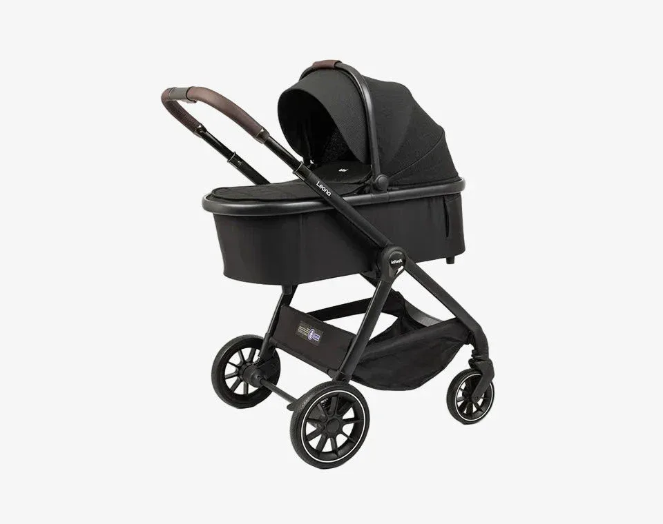 Infanti אינפנטי עגלת תינוק משולבת כולל אמבטיה וטיולון דגם Leona ליאונה צבע העגלה -שחור כולל עריסה