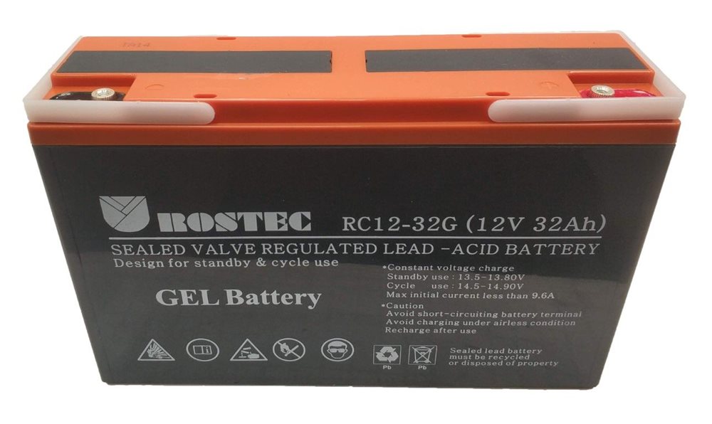 מצבר ג';ל 12 וולט 32 GEL 32V\12V אמפר מבית רוזטק.למספר רב של טעינות. חיבור ברגים. איסוף חינם מהמרכז tאו עפולה בתיאום מראש