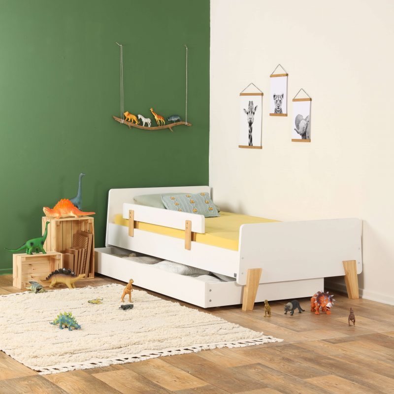 מיטת ילדים קטנים גדולים לבנה שילוב עץ אפשרות לארגז מצעים/מיטת חבר מבית בייבי כל