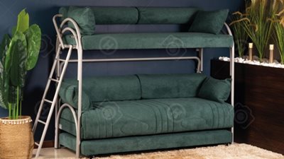 מיטת קומתיים משולשת עם סולם וסגירה בטיחותית צבע אפור מלאנג' בלבד