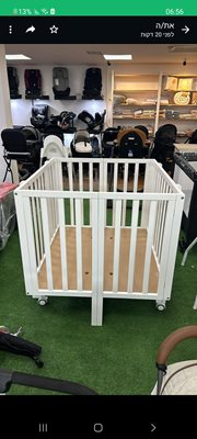 לול עץ " טל רהיטי תינוקות" 8 רגליים חזק במיוחד צבע לבן גודל פנימי 83/90 ס"מ