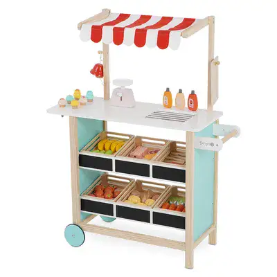 דוכן פירות וירקות מהמם מעץ הכולל 81 חלקים. חוויה לכל ילד/ילדה.