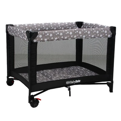 לול קמפינג Quick Fold מבית בייבי סייף (שחור כוכבים) BabySafe לול קמפינג איכותי עם מנגנון קיפול ייחודי הכולל רשת ב 4 צידי הלול דגם Quick Fold.