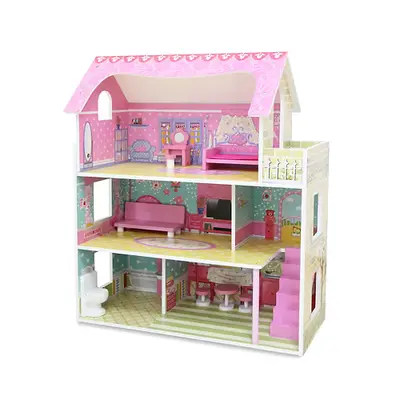 בית בובות מאובזר וילה 3 קומות Dollhouse Mension TX1055E ורוד במבינו