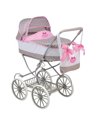 עגלת בובה בצבע של נסיכות בעיצוב רטרו! עם גלגלים גדולים !! מגיע עם תיק נשיאה!! מתנה שכל ילדה הייתה רוצה!!