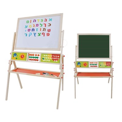 לוח ציור מבית היצרן האיכותי פיט טויס pit toys הכוללים מגנטים טוש גיר חשבוניה ושעון.