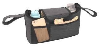 ארגונית לעגלה עם מס' תאי אחסון נתפסת על כל עגלה בצבע ג'ינס אפור