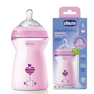 בקבוק נטורל פילינג צבעוני - NaturalFeeling bottle 6m+ 330 ml צ'יקו Chicco