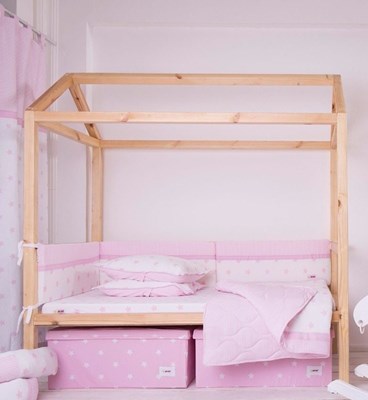 סט מצעים למיטת תינוק גוון ורוד כוכבים מיננה MINENE