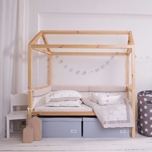 סט מצעים למיטת תינוק גוון שמנת חום כוכבים מיננה MINENE