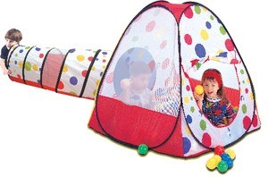 אוהל כדורים איכותי עם מנהרת זחילה צבעונית ו 100 כדורים גמישים צבעוניים לגינה או לבית