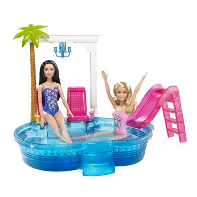 זוג בובות ברבי עם סט בריכת שחיה