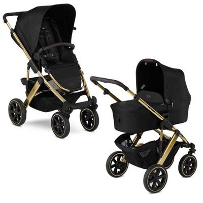 ABC GOLD עגלה משולבת סלסה ABC Desgin - שחור שלדה רוז גולד תצוגה עגלת פרימיום משולבת SALSA מבית אייביסי דיזיין.