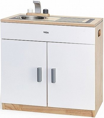 ארון עץ בשילוב לבן עם כיור מעץ מלא מבית ויגה VIGA