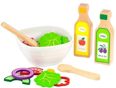 סט לטבח הצעיר להכנת סלט ירקות - עוזר לפיתוח הדמיון מעץ ולבד 51 חלקים מבית Viga