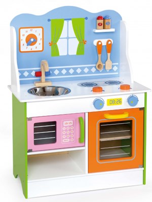 חובה בכל בית! מטבח צבעוני לילדים דגם 'מלאך' עם כיור, תנור, כריים ו-9 פרטי איבזור Viga