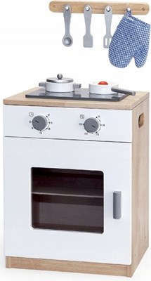 תנור אפיה מעץ קלאסי ובמראה נקי עם 8 אביזרי משחק ומתלה - לבן Viga