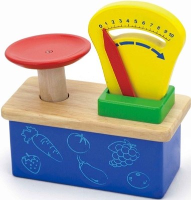 נהדר למטבח! משקל מעץ מלא מבית ויגה כולל כף משקל ומד משקל למשחקי דמיון והעשרה