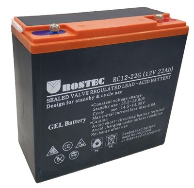 מצבר ג'ל פריקה עמוקה 12 וולט 22 אמפר/שעה לשימוש מחזורי מבית רוזטק. איסוף מהמרכז בתיאום מראש