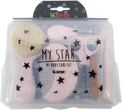 ערכת טיפוח מיננה בצבעים כולל מסרק מברשת מספריים קוצץ ציפורניים ומשייף