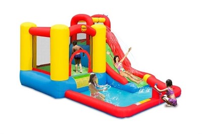 מתנפח לבריכה מבית הפי הופ 9271N הכולל מגלשה משטח קפיצות בריכה תותח מיים ומפוח