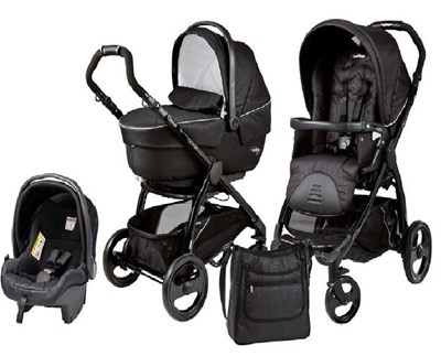 סט עגלת פג הכולל 3 חלקים: עריסה טיולון וסלקל דגם GIO BLACK PEG PREGO