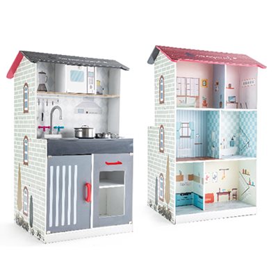 מטבח משחק ובית בובות לילדים 2 ב-1 כולל כלים וריהוט I AM איכותי ומרשים