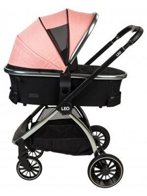 עגלת תינוק LEO+ כרום ריפוד ורוד ושחור