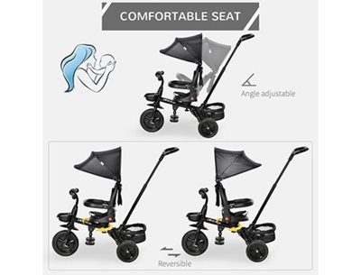 תלת אופן מהמם ביופיו 4 ב- 1 מתקפל דו צדדי דגם עלית אפור Infanti בצבע הכל שחור